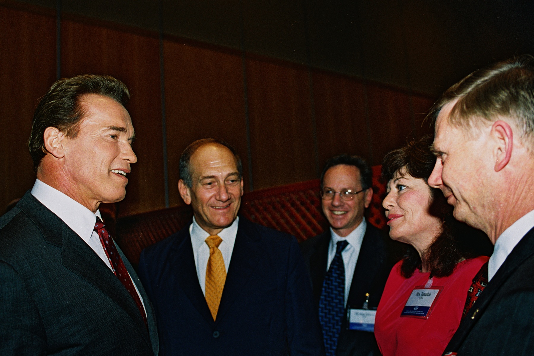 Arnold Schwarzenegger, Israeli Prime Minister Ehud Olmert, Emily Tamarkin, and Tom Tamarkin, Tel Aviv, Israel