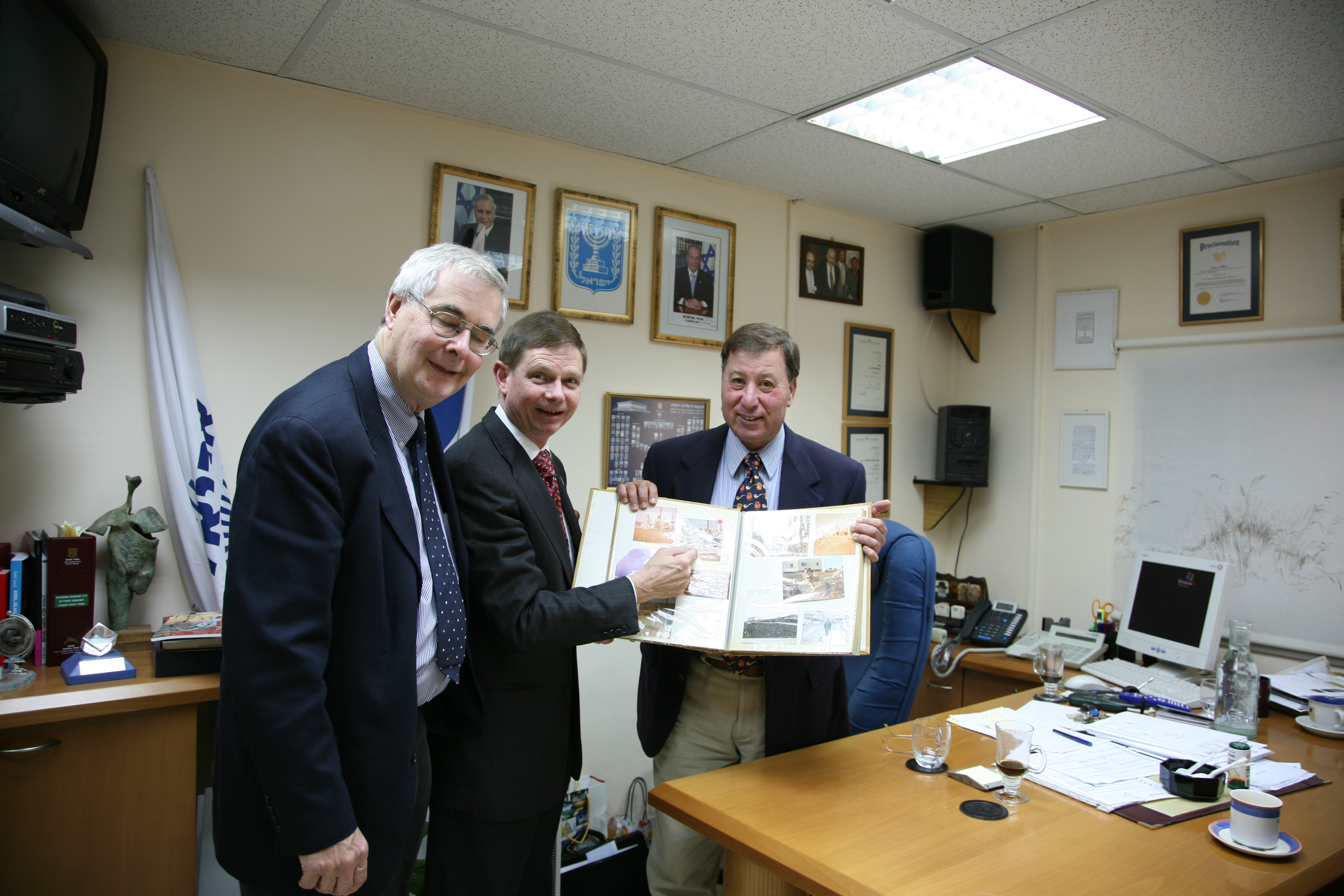 USCL former Board of Directors Member Jeffrey H. Michel, Tom Tamarkin, & Ron Nachman, mayor of Ariel Israel in the Mayor’s office in Ariel, Israel, December 2006